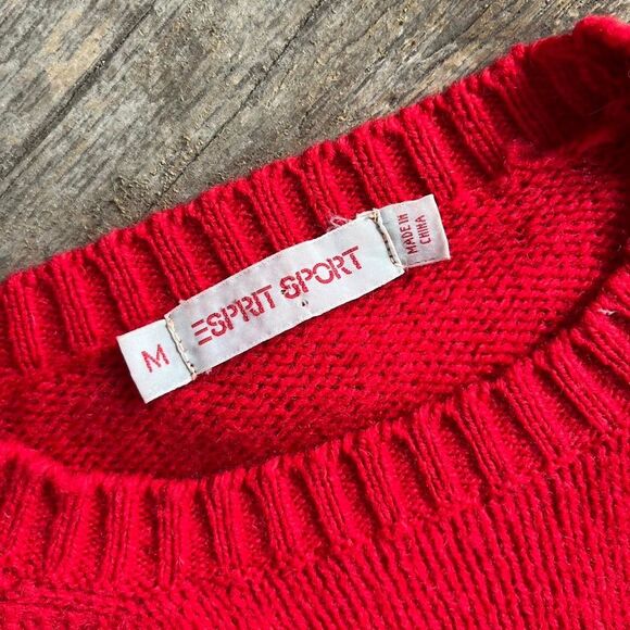 80s Vintage Esprit Red Wool Pullover Crewneck Sweater Medium Women’s - Picture 3 of 3